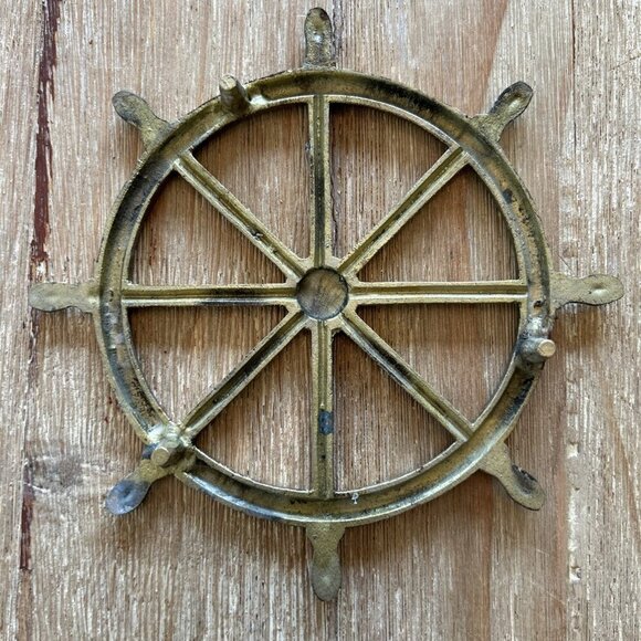 Vintage Brass Helm Ship Wheel Trivet Wall Decor 6.5” - Picture 3 of 3